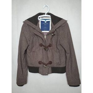 American Eagle Y2K Vintage Herringbone Bomber Toggle Wool Blend Jacket 2000s